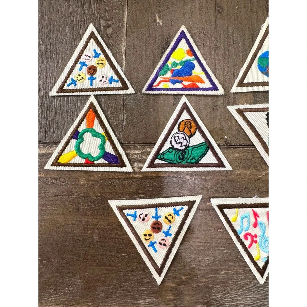 Vintage Girl Scout Brown Border Triangle Proficiency Badges Community Lot 10